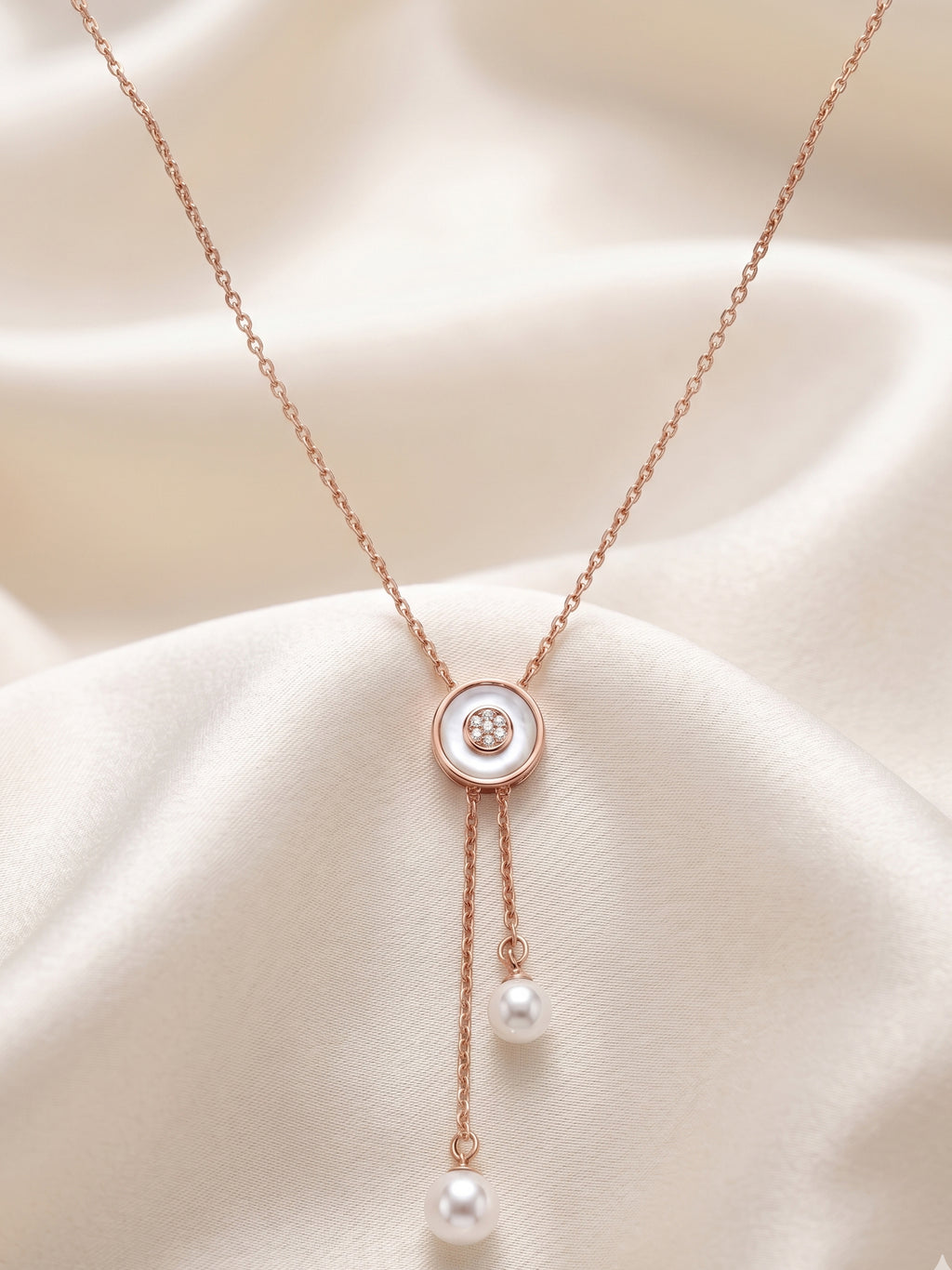 Mother of Pearl & Freshwater Pearl Double Drop Lariat Necklace