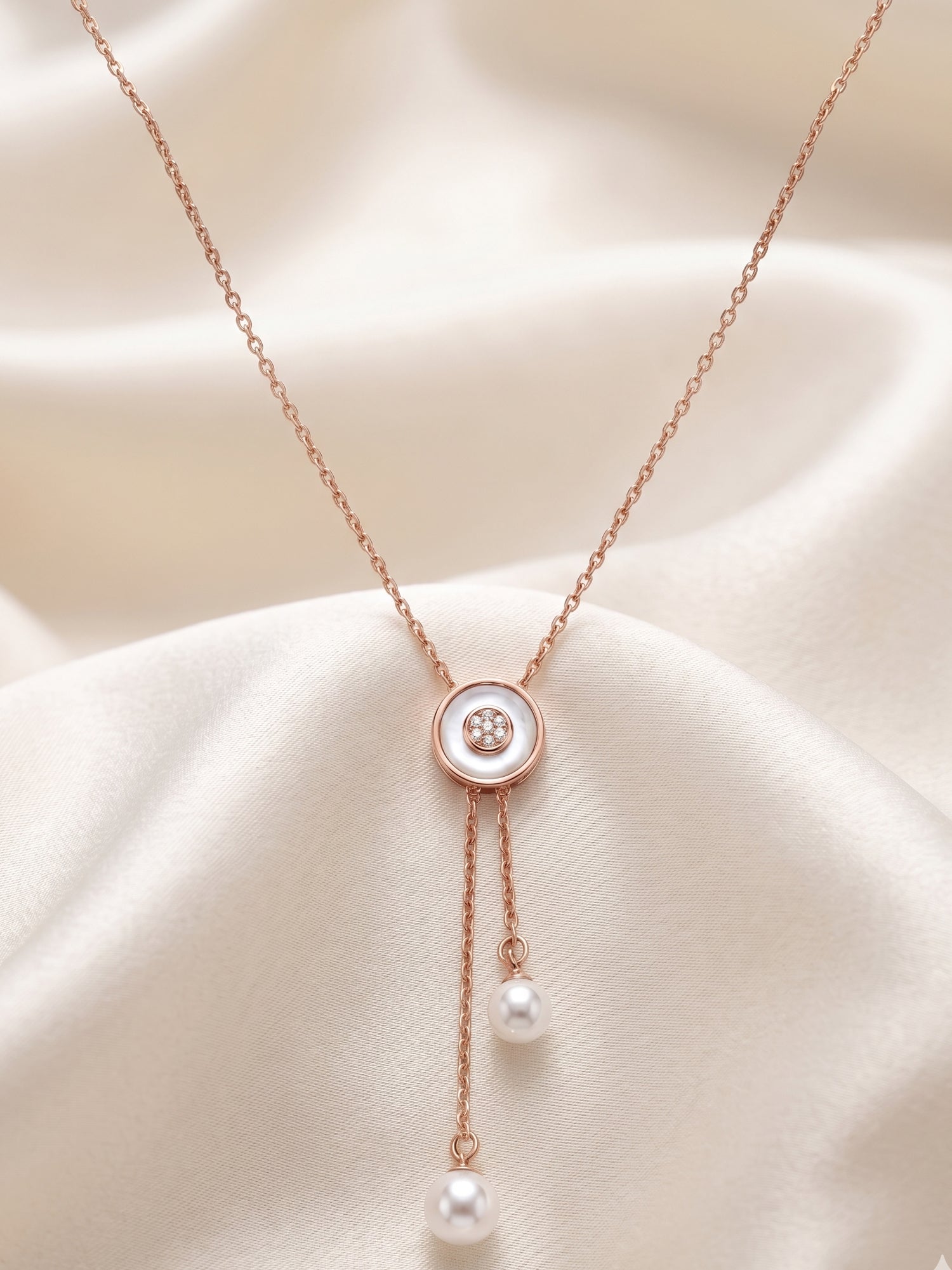 Mother of Pearl & Freshwater Pearl Double Drop Lariat Necklace