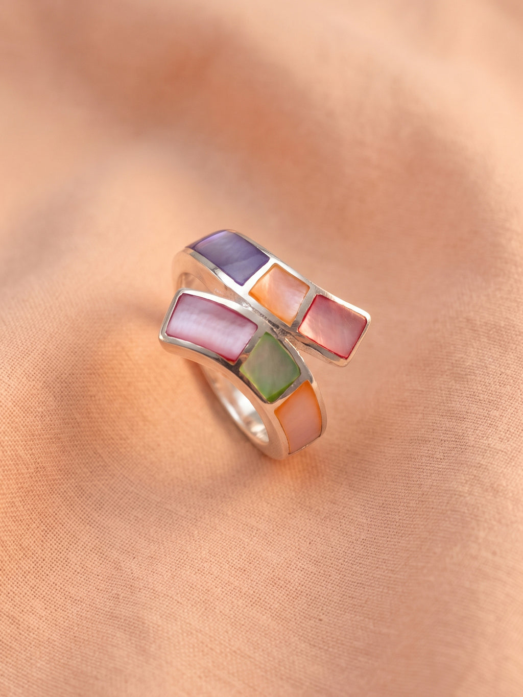 Multicolour Mother of Pearl Tile Crossover Ring