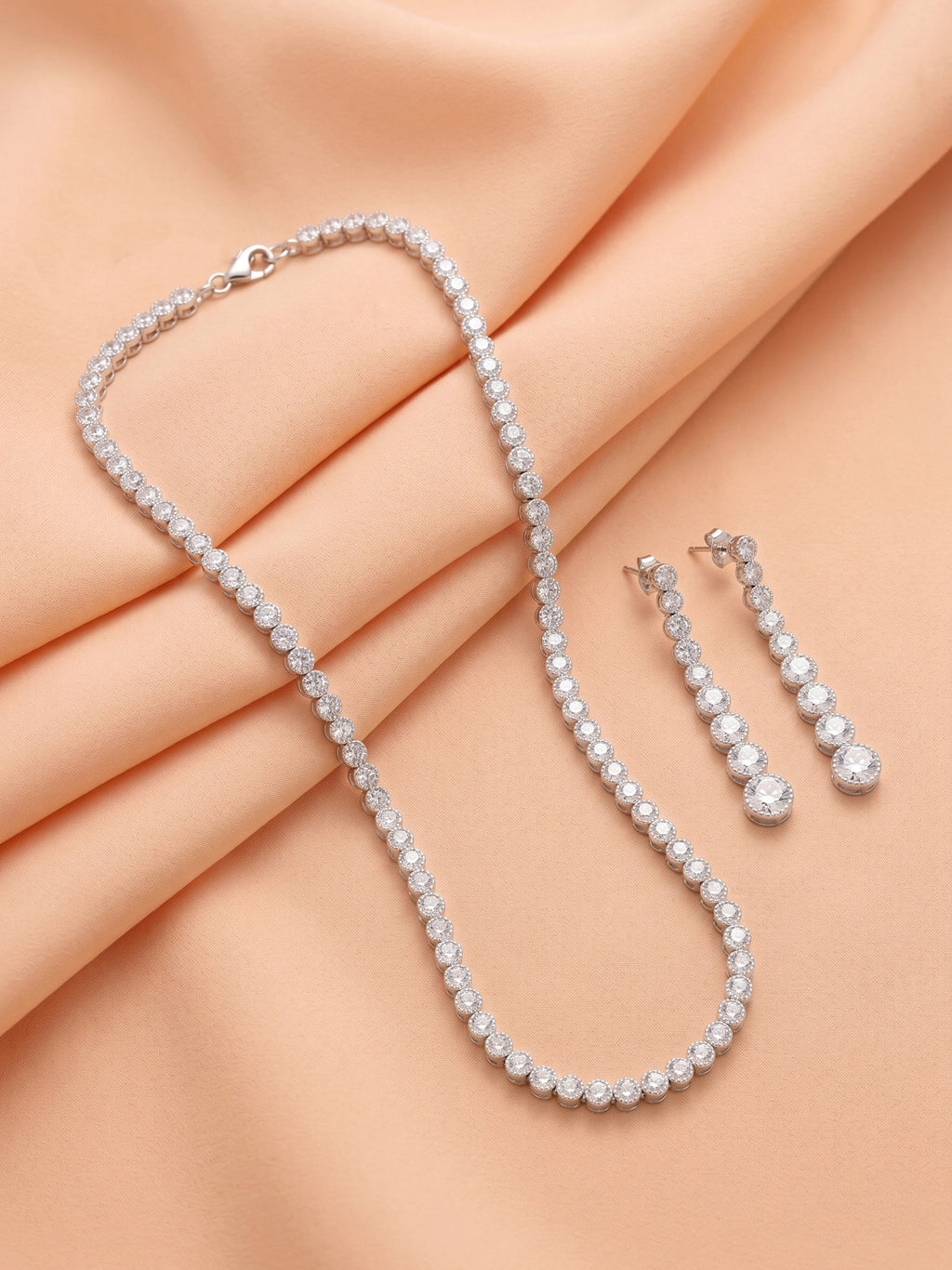 Pavé CZ Tennis Necklace & Linear Drop Earring Set