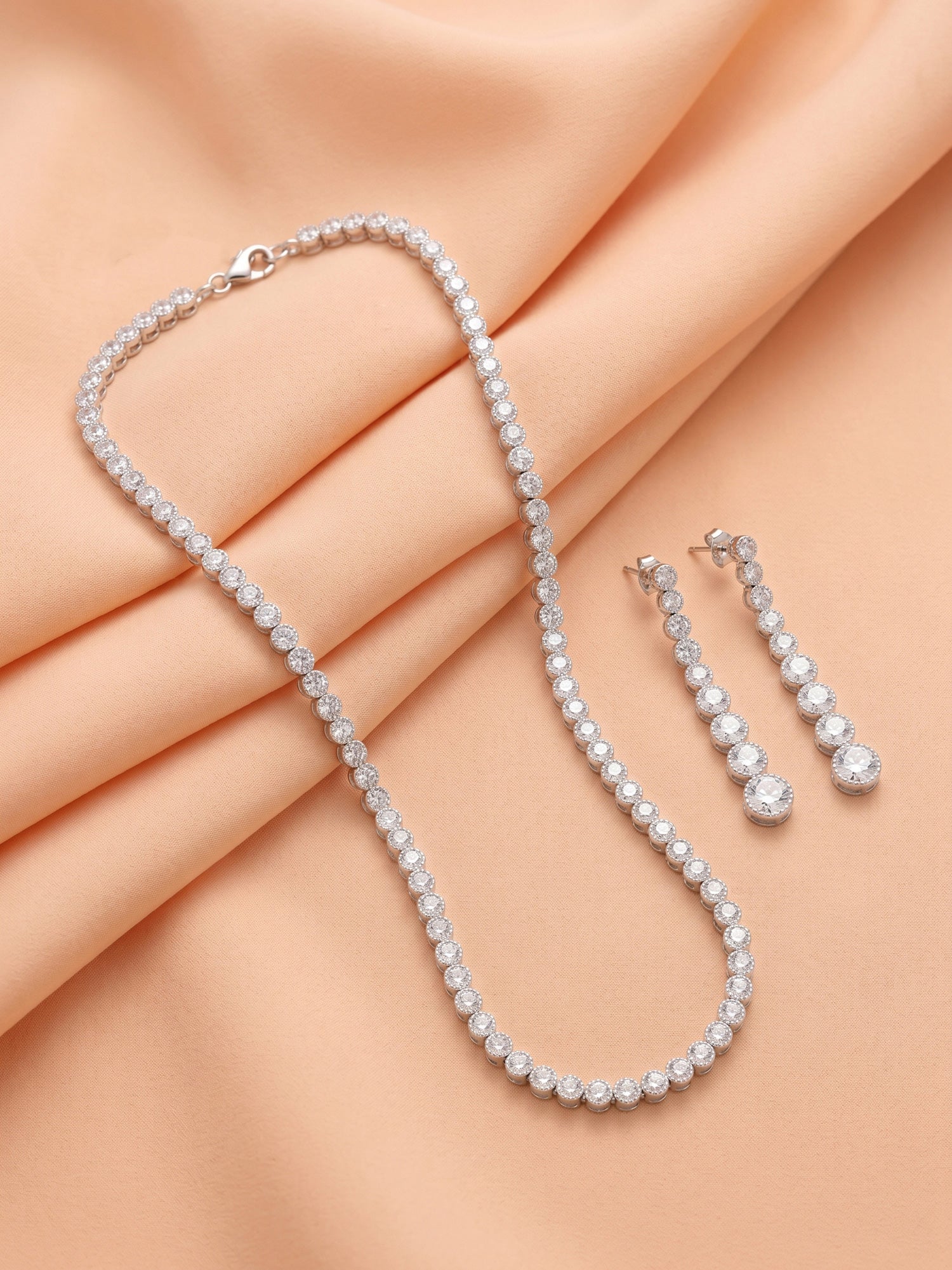 Pavé CZ Tennis Necklace & Linear Drop Earring Set