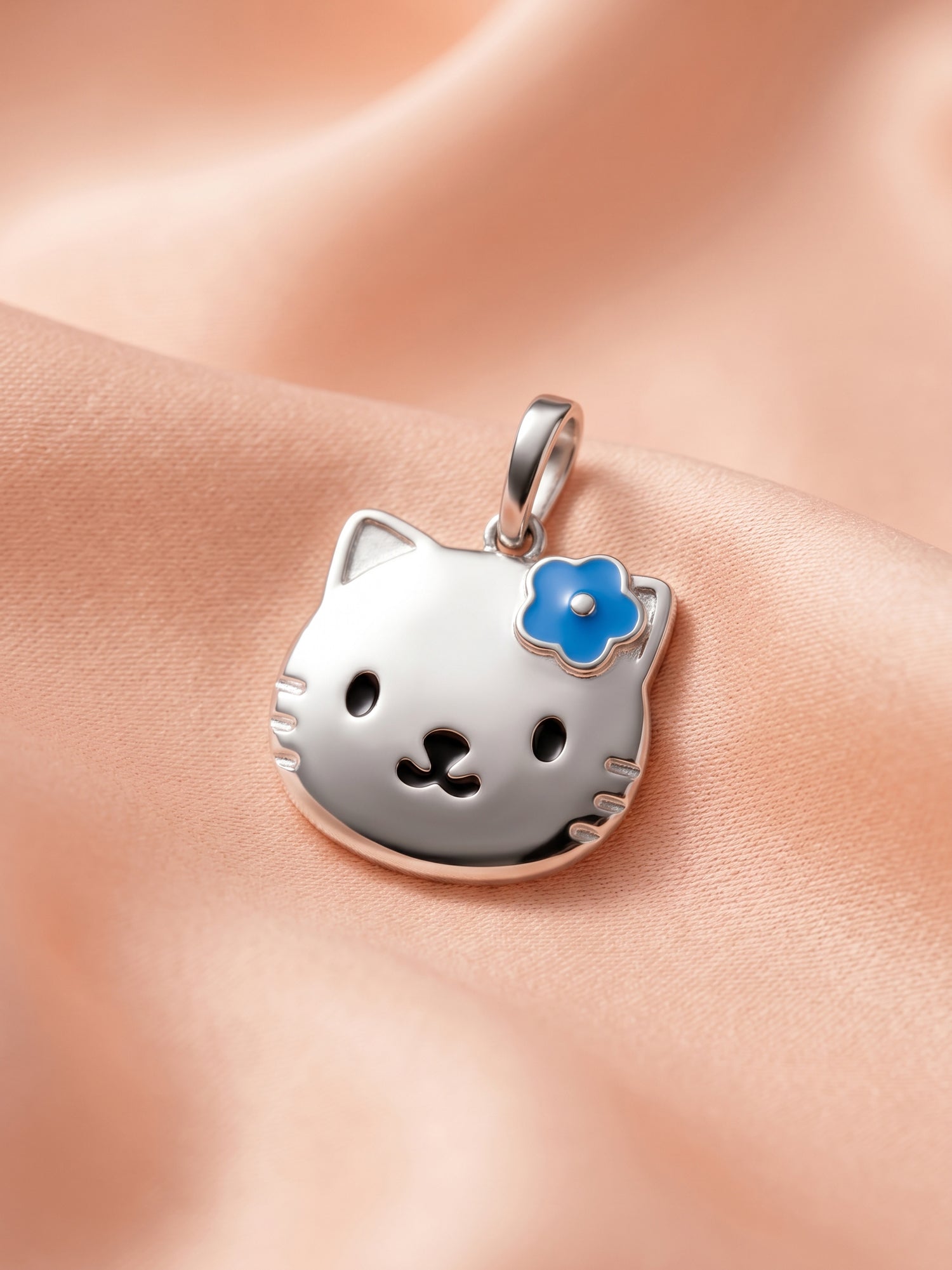 Kids Blue Flower Kitty Face Pendant