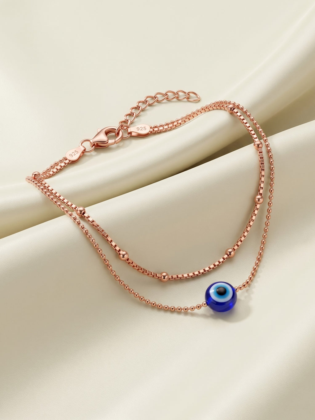 Roseate Evil Eye Double Chain Anklet
