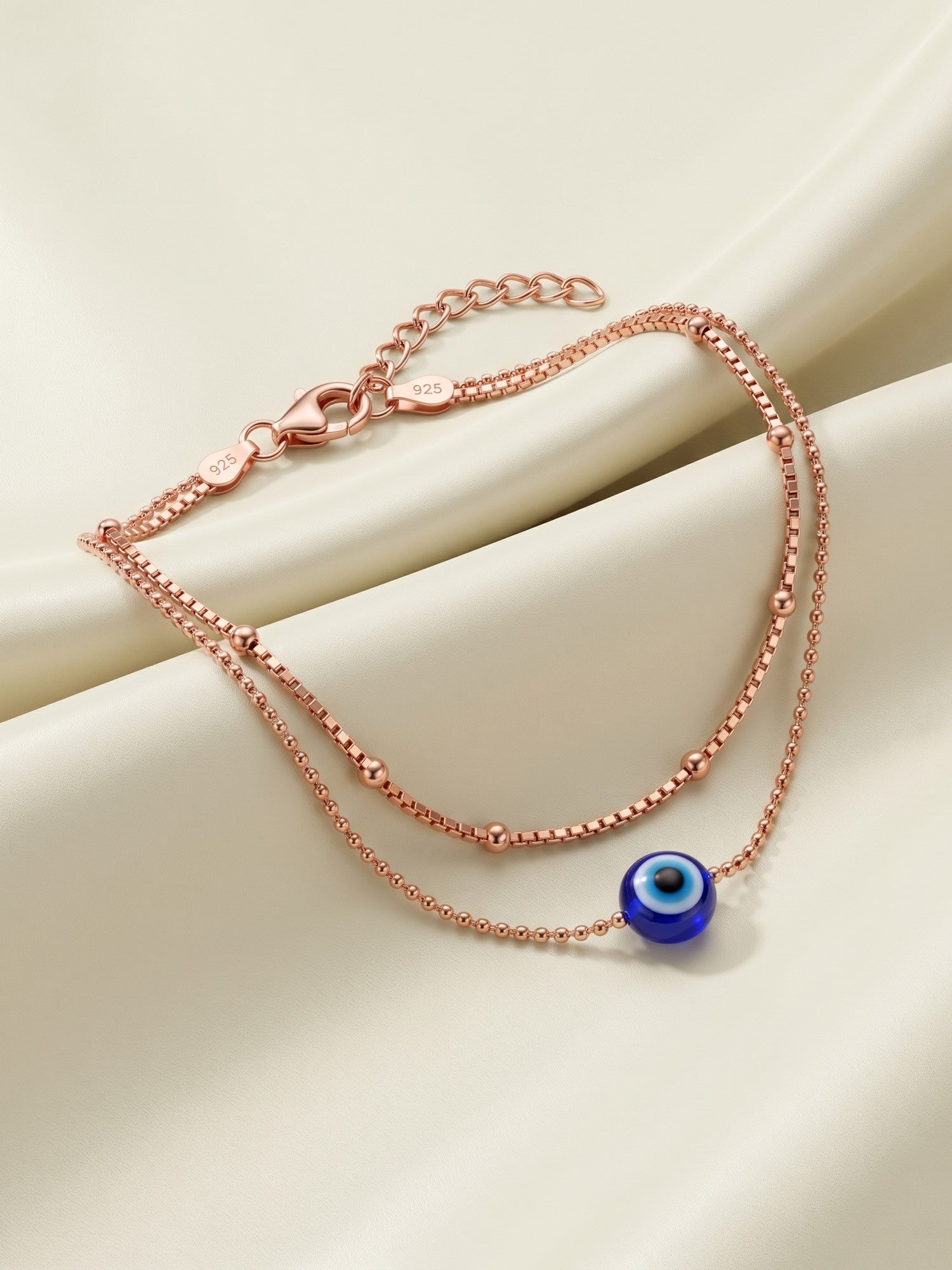 Roseate Evil Eye Double Chain Anklet
