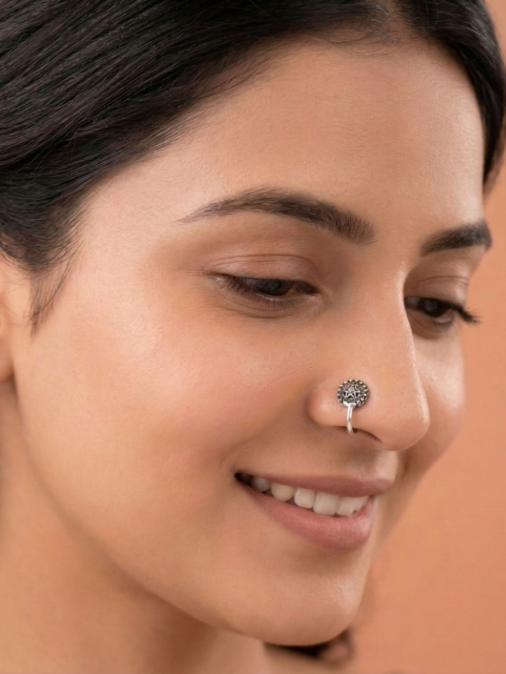 Oxidized Stellar Mandala Nose Pin
