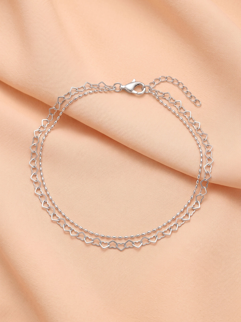 Silver Open-Heart Layered Anklet