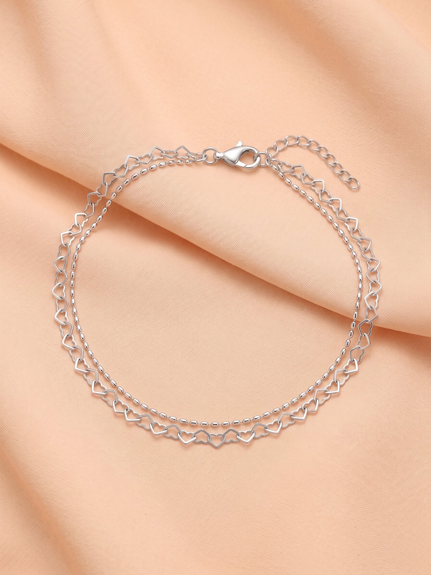 Silver Open-Heart Layered Anklet