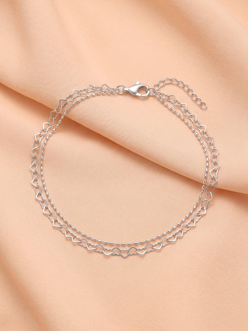 Silver Open-Heart Layered Anklet in 925 sterling silver — 925 Siller