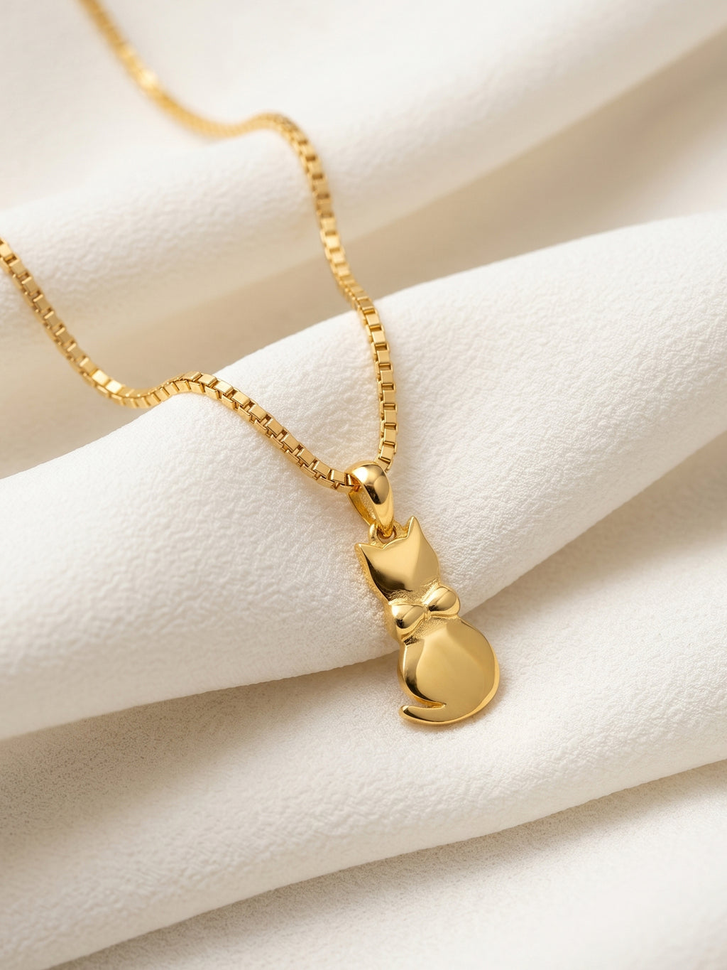 Puffy Cat Pendant Gold Necklace for Kids