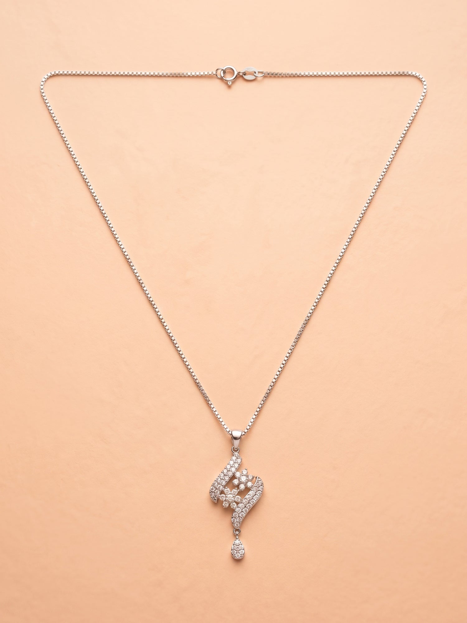 Floral Ribbon Wave Pendant Necklace