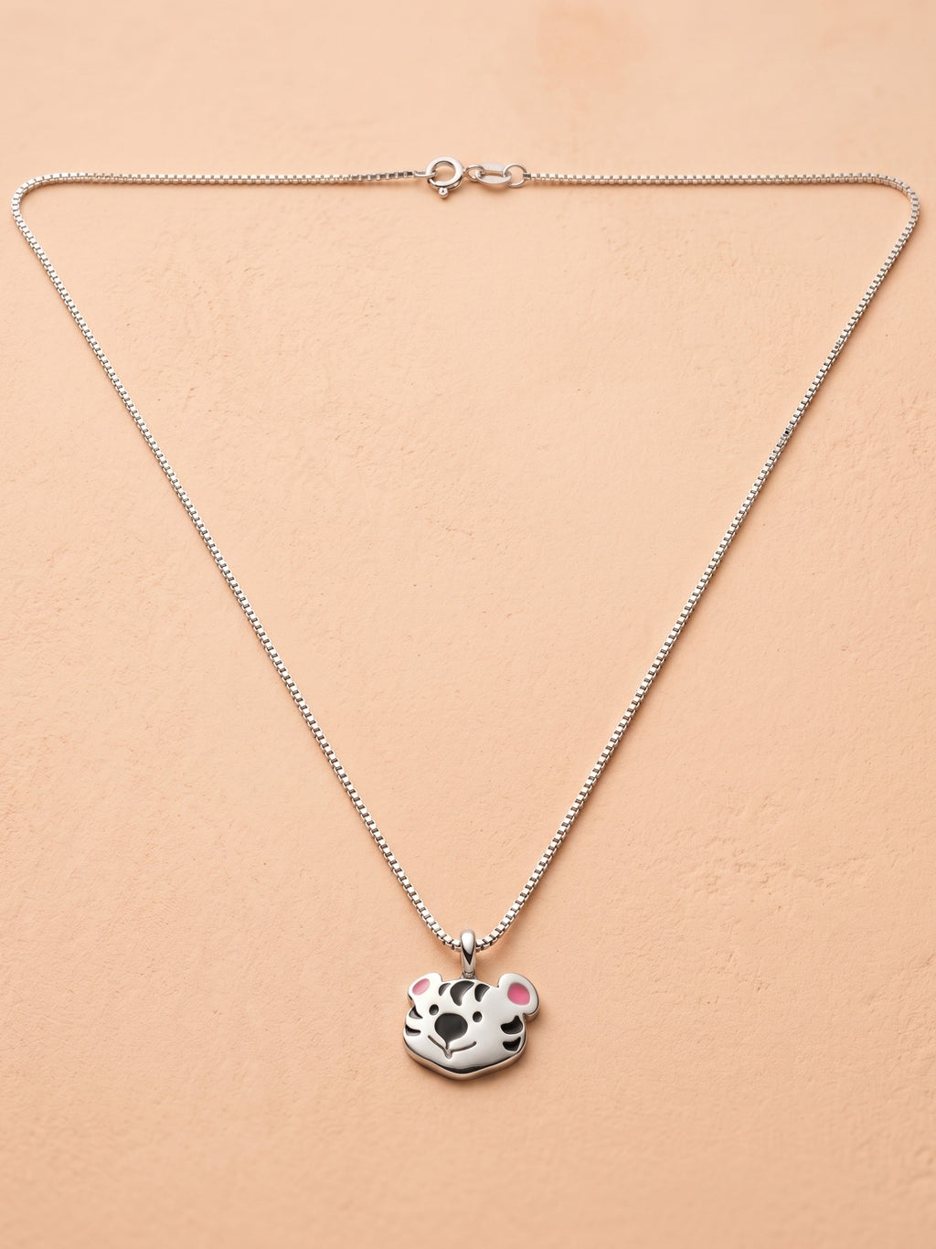 White Tiger Face Enamel Pendant Necklace for Kids