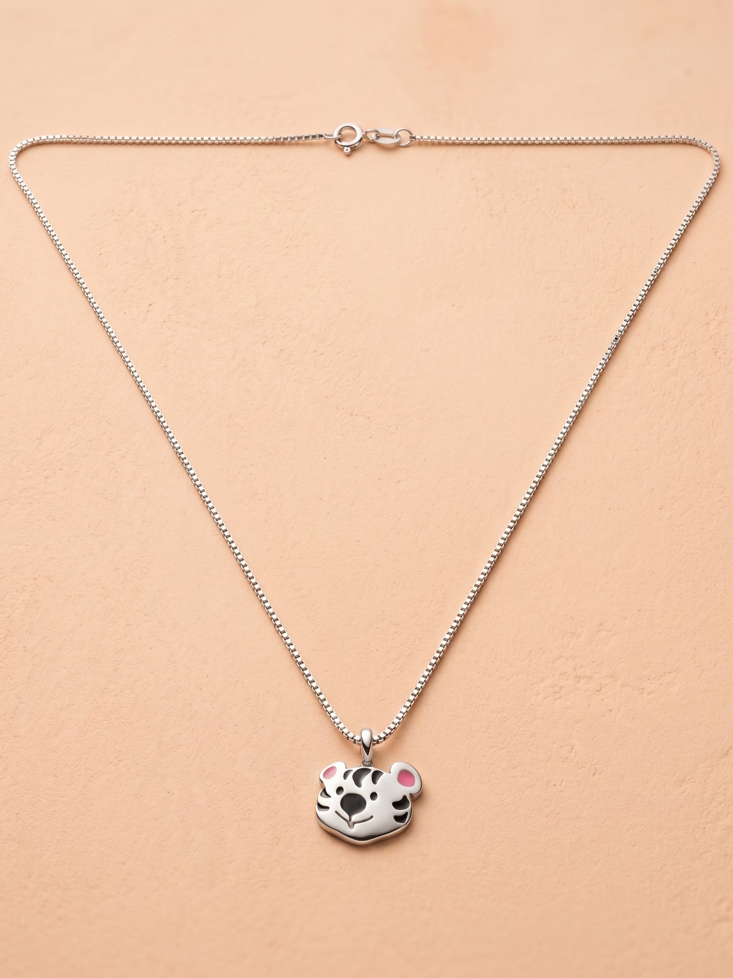 White Tiger Face Enamel Pendant Necklace for Kids