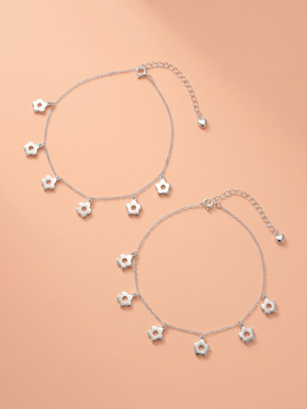 Daisy Flower Charm Anklet Set of 2