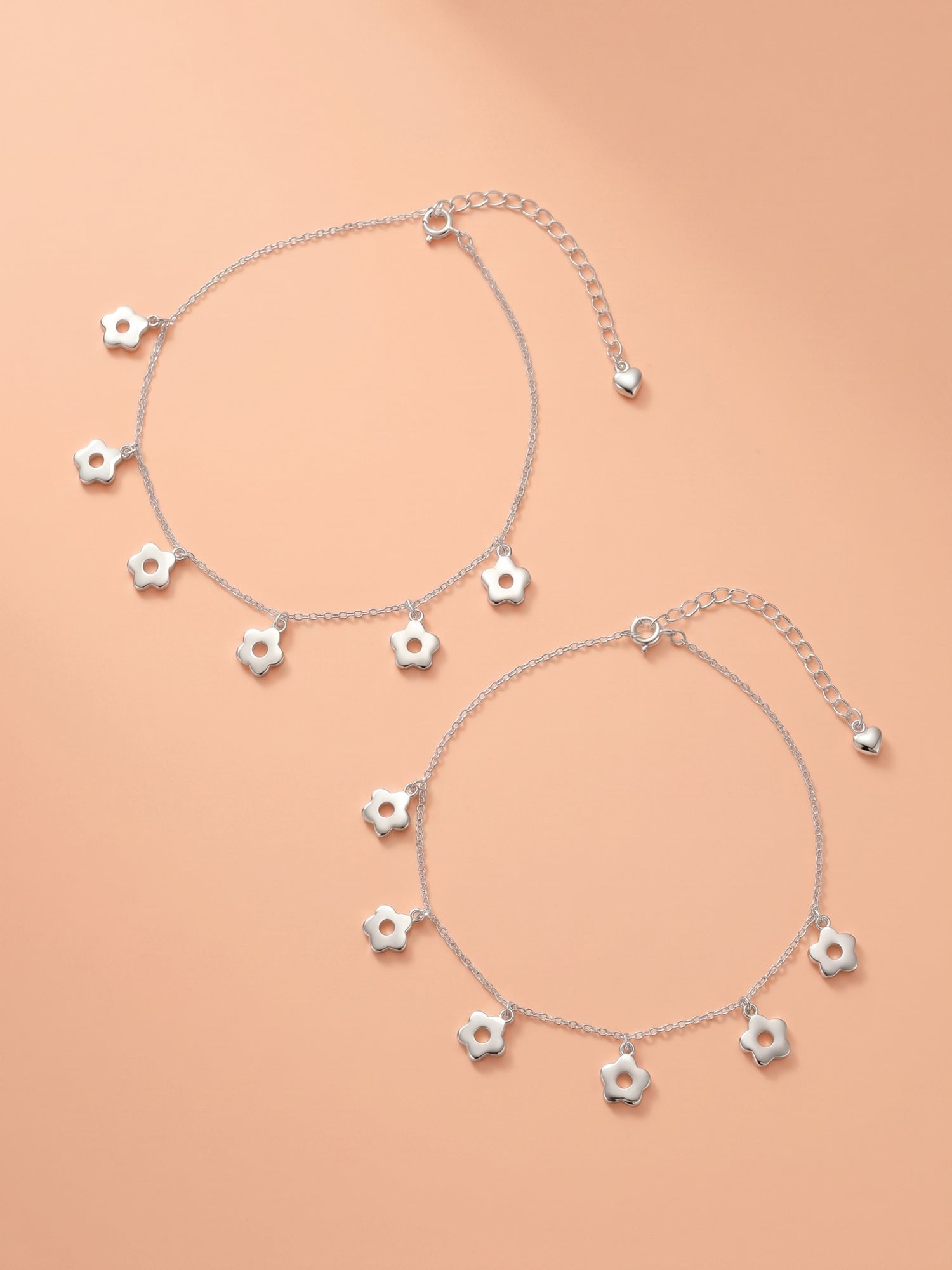 Daisy Flower Charm Anklet Set of 2