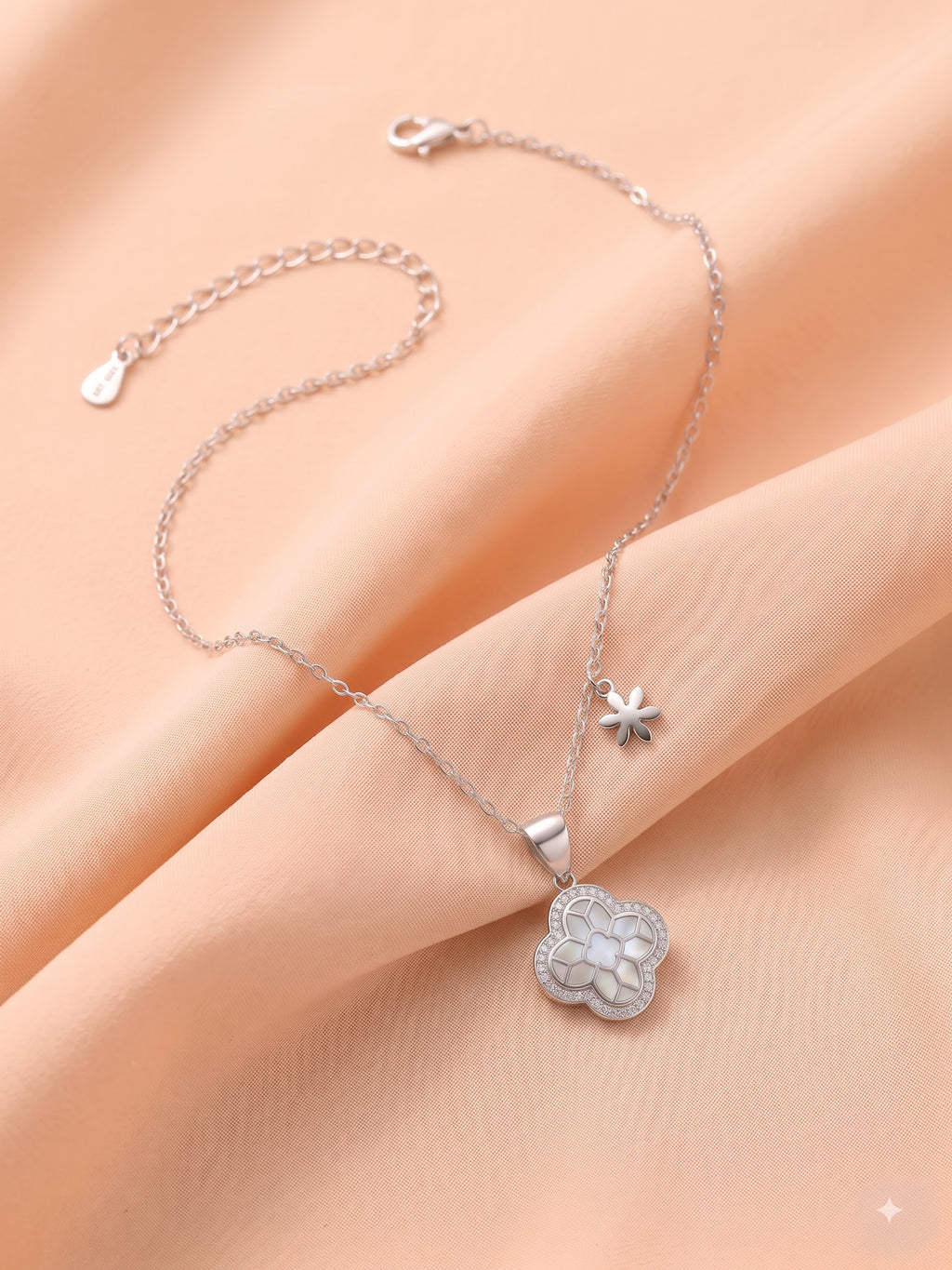 The Flora Luxe Mother-of-Pearl & CZ Clover Pendant Necklace