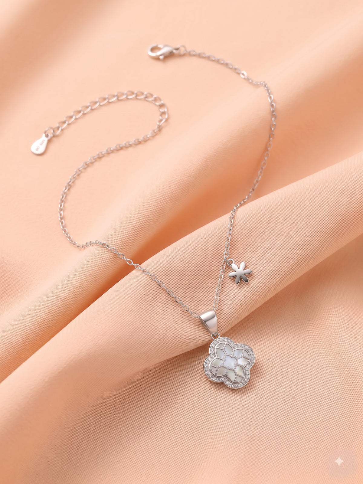 The Flora Luxe Mother-of-Pearl & CZ Clover Pendant Necklace