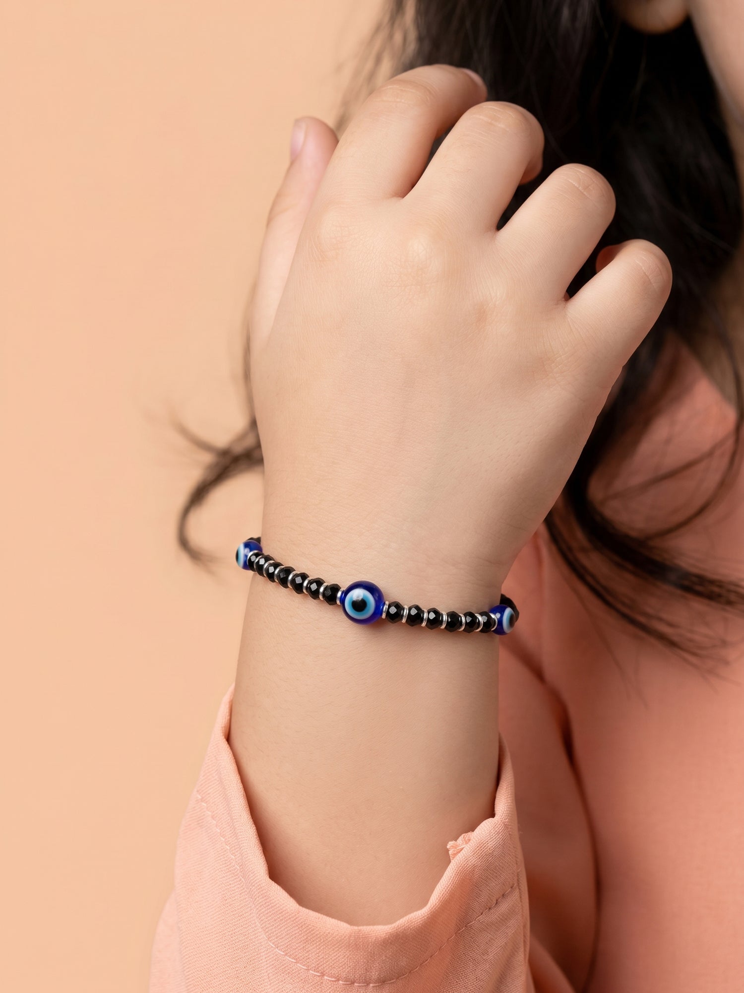Triple Evil Eye Black Crystal Bead Bracelet