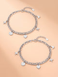 Dual-Layered Charm Anklet Set with Heart, Disc & Floral Motifs