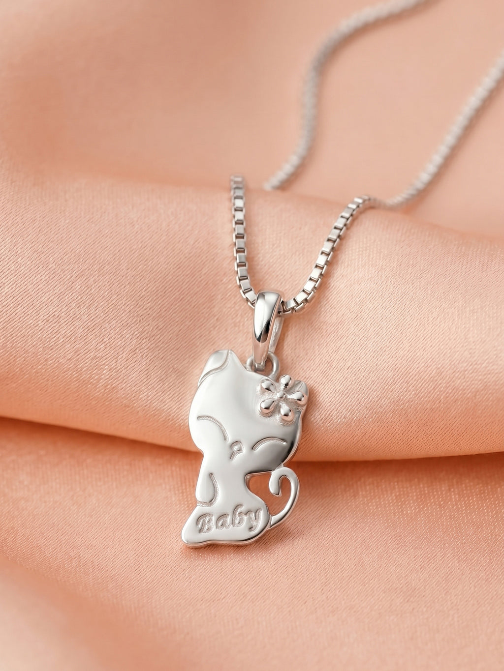 "Baby" Flower Kitty Pendant Necklace for Kids