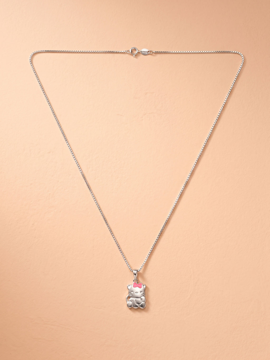 Pink Bow Kitty Cat Pendant Necklace for Kids