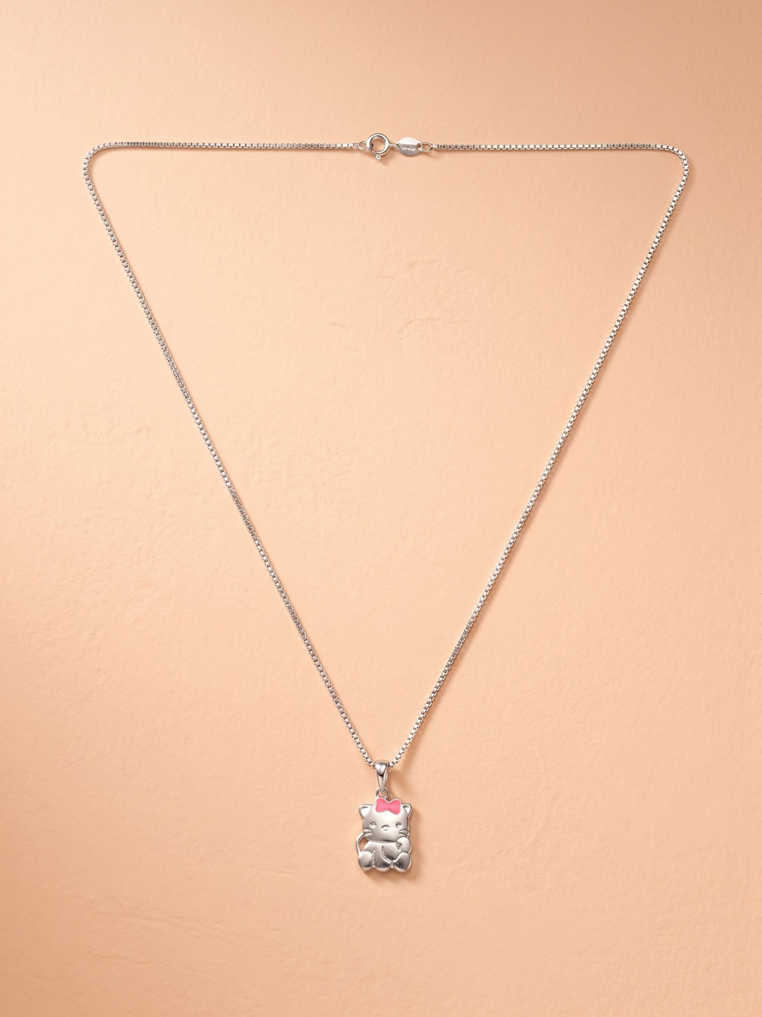 Pink Bow Kitty Cat Pendant Necklace for Kids