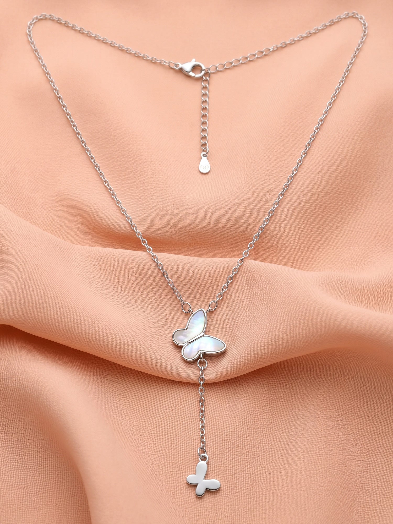 Mother of Pearl Butterfly Lariat Necklace