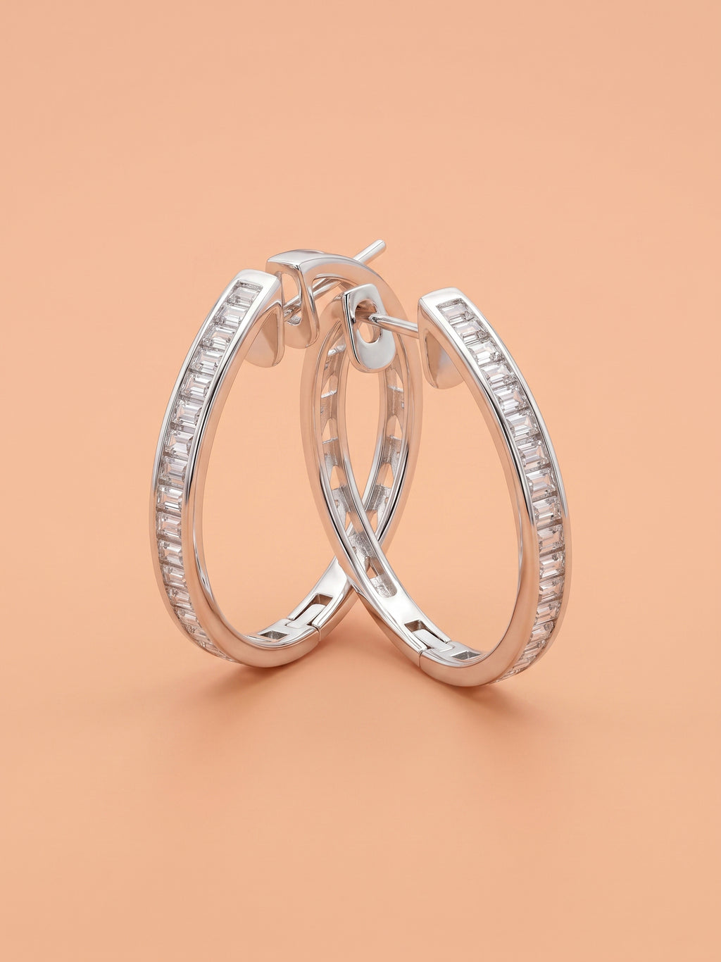 Baguette-Cut Cubic Zirconia Oval Hoop Earrings