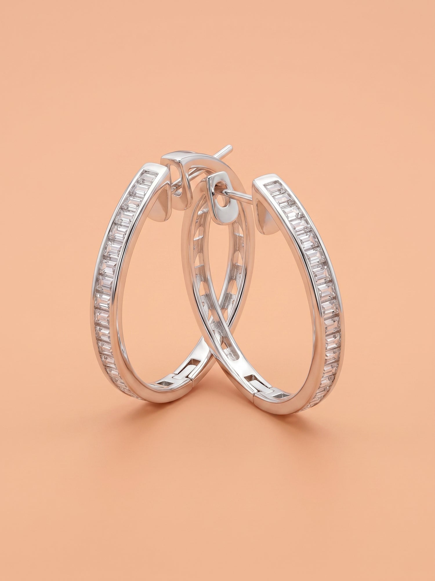 Baguette-Cut Cubic Zirconia Oval Hoop Earrings