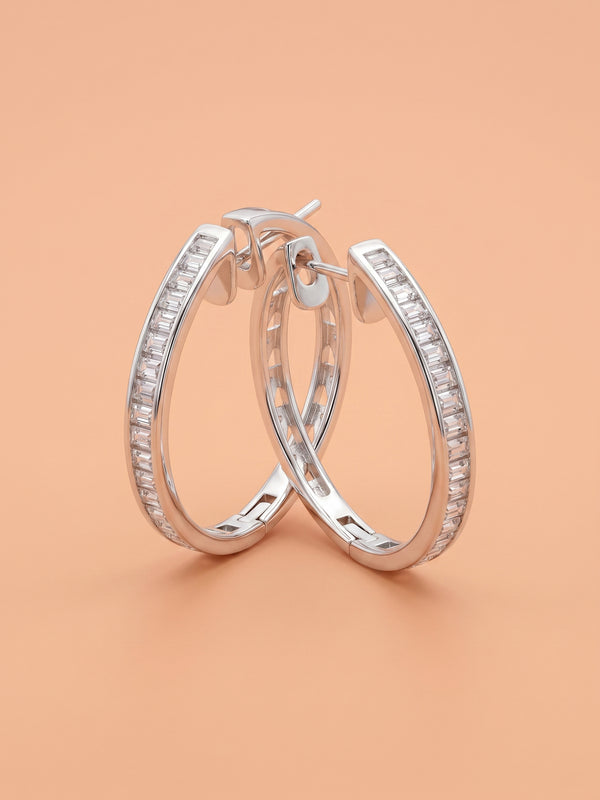 Baguette-Cut Cubic Zirconia Oval Hoop Earrings