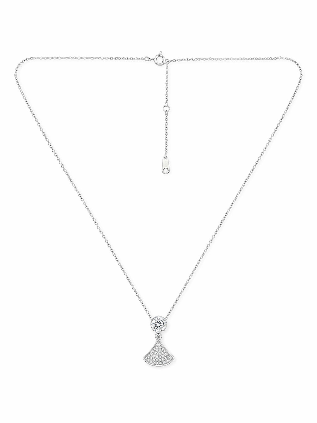 Silver Shimmering Fan & Solitaire Pendant Necklace