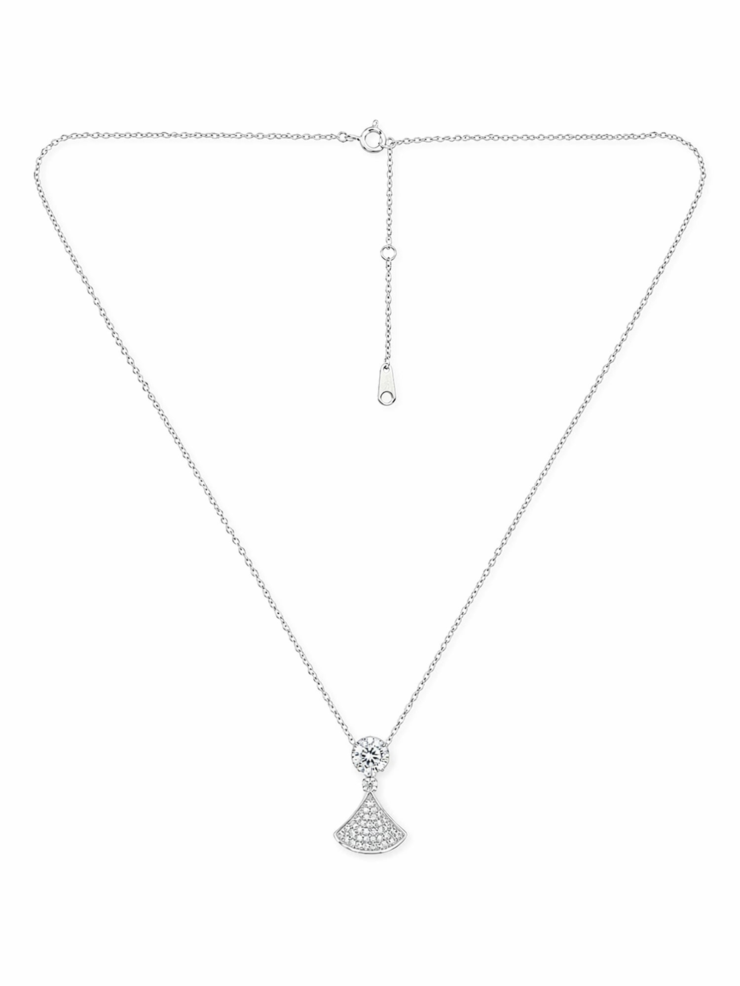 Silver Shimmering Fan & Solitaire Pendant Necklace