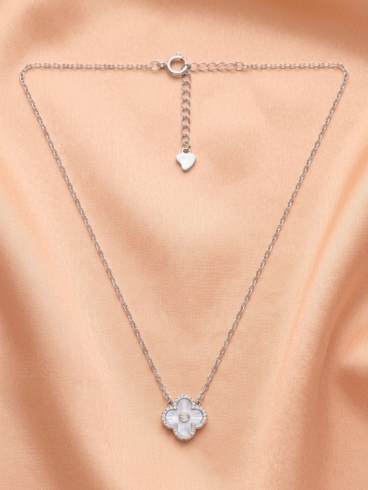 Silver Shimmering Clover Pendant Necklace