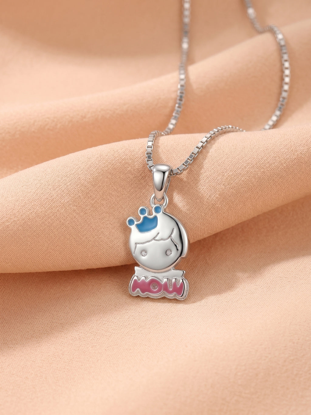 "WOW" Crown Character Pendant Necklace for Kids