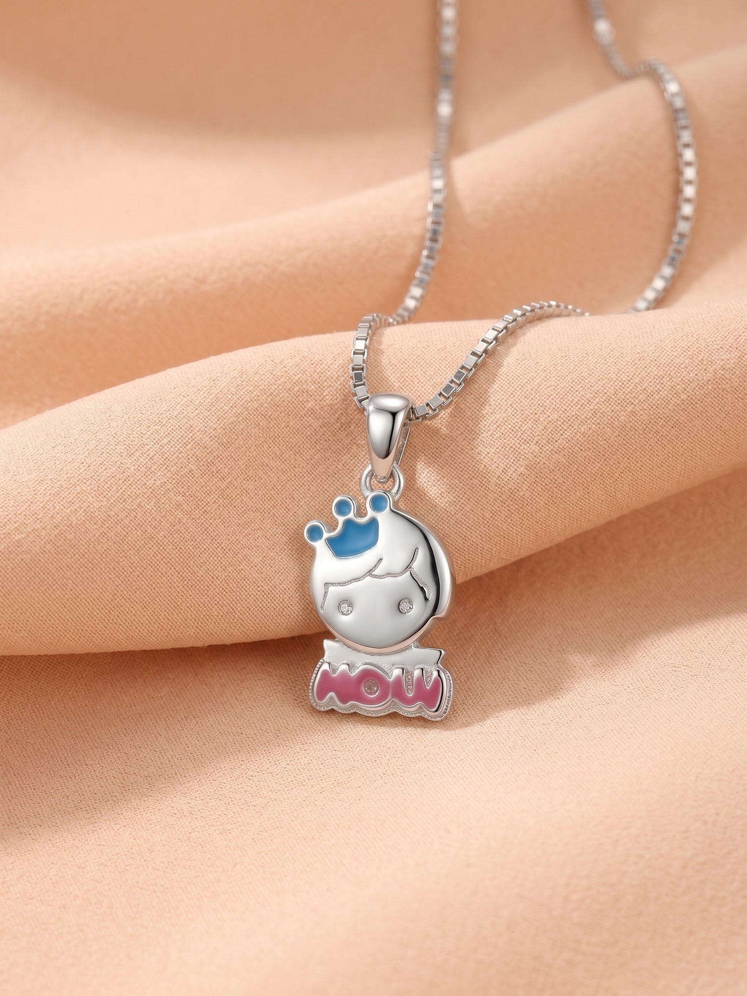"WOW" Crown Character Pendant Necklace for Kids