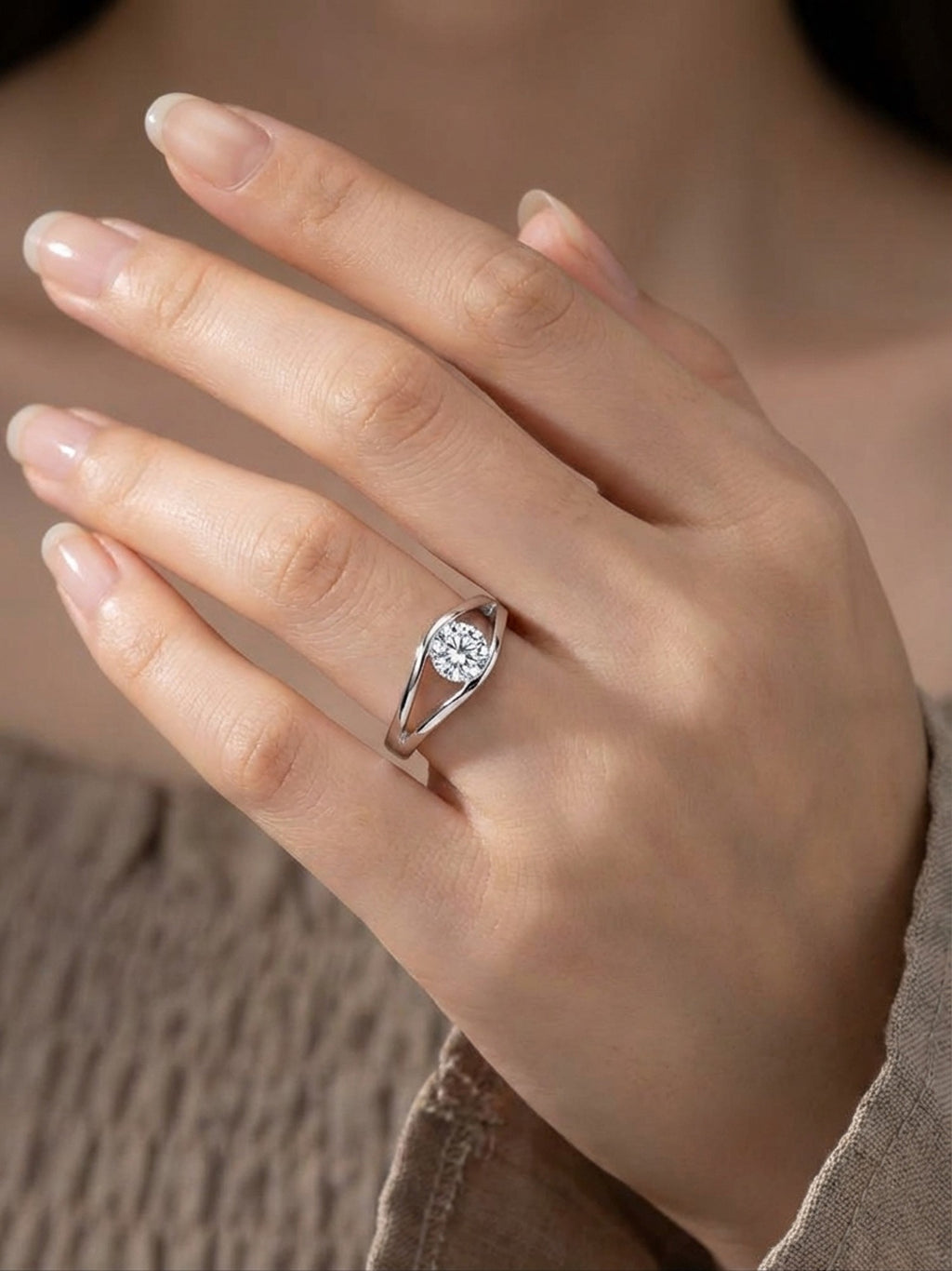 Fluid Wave Solitaire Ring