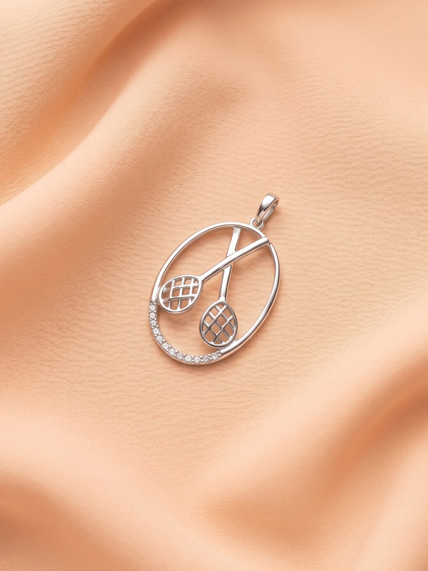Crossed Tennis Rackets Oval Pendant