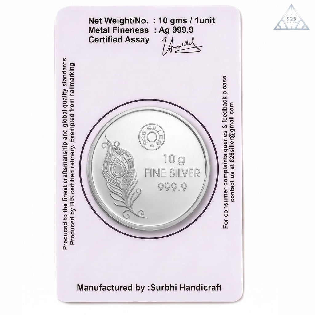 999.9 Fine Pure Silver Laxmi Ganesha Coin with "Shubh Labh" & Auspicious Symbols