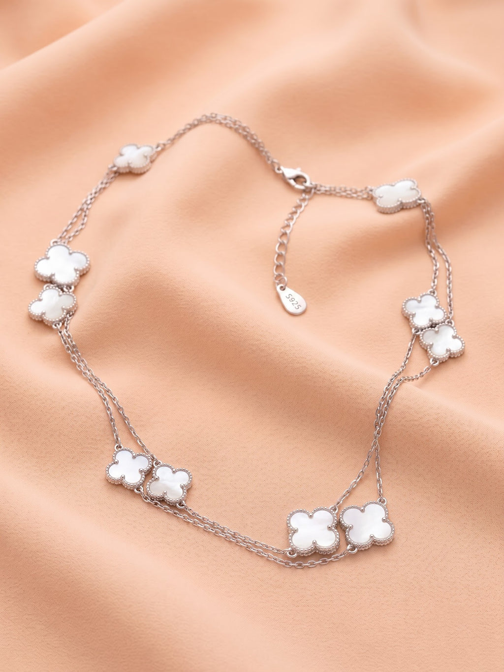 The Layered Luminance Mother-of-Pearl Clover Station Necklace