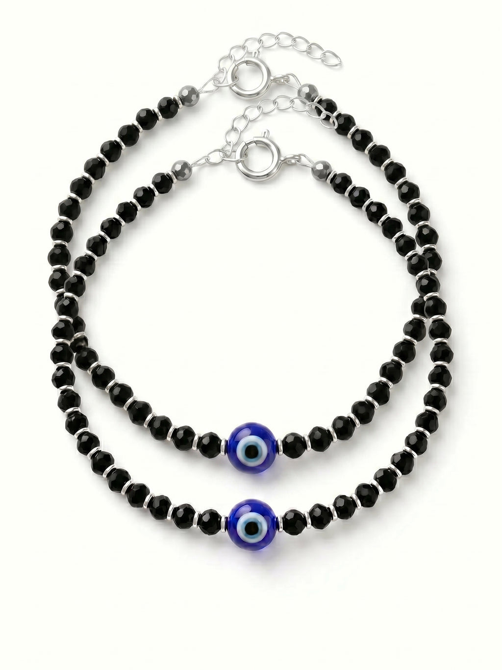 Evil Eye Black Bead Anklet Set of Two