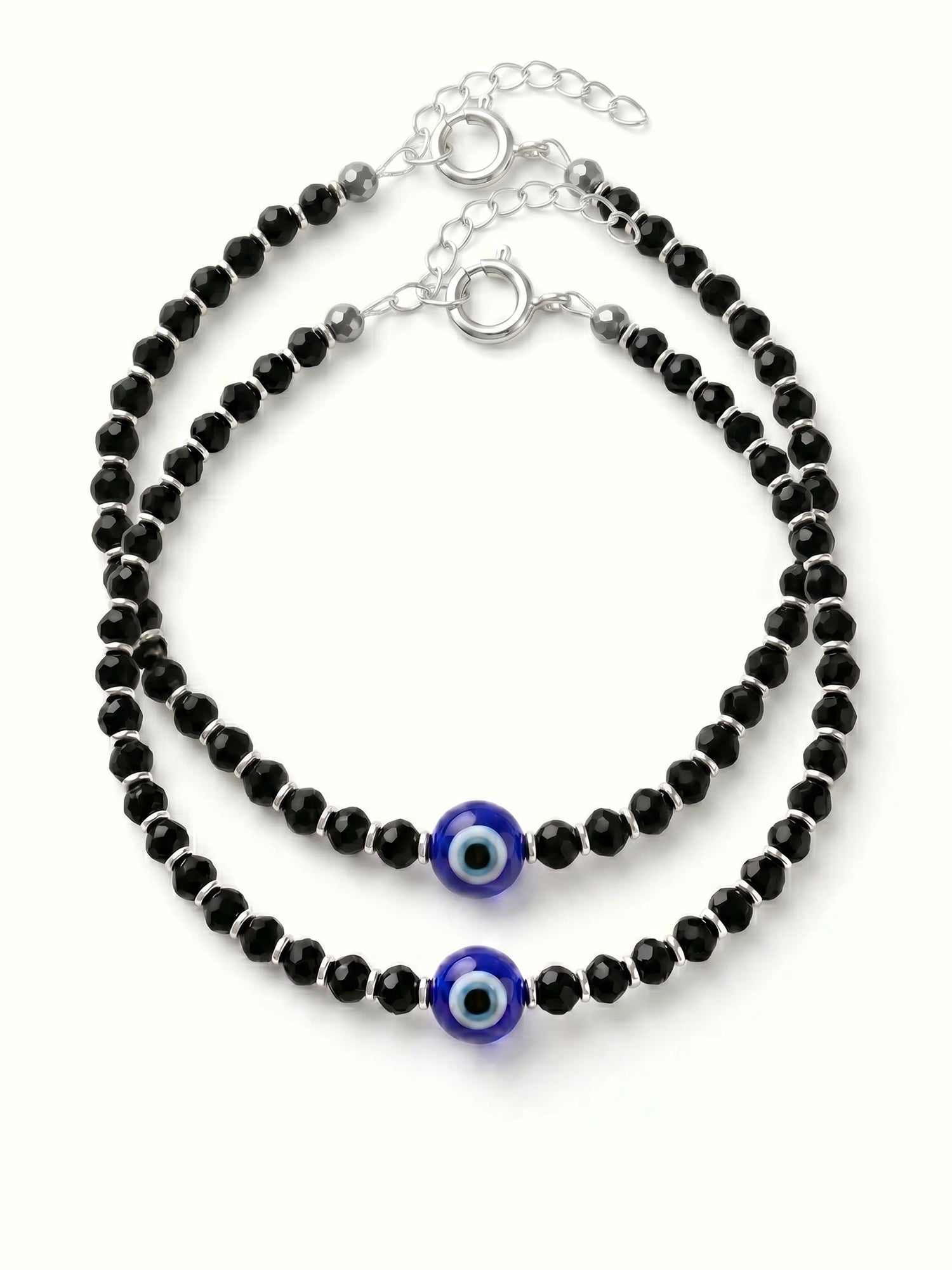 Evil Eye Black Bead Anklet Set of Two