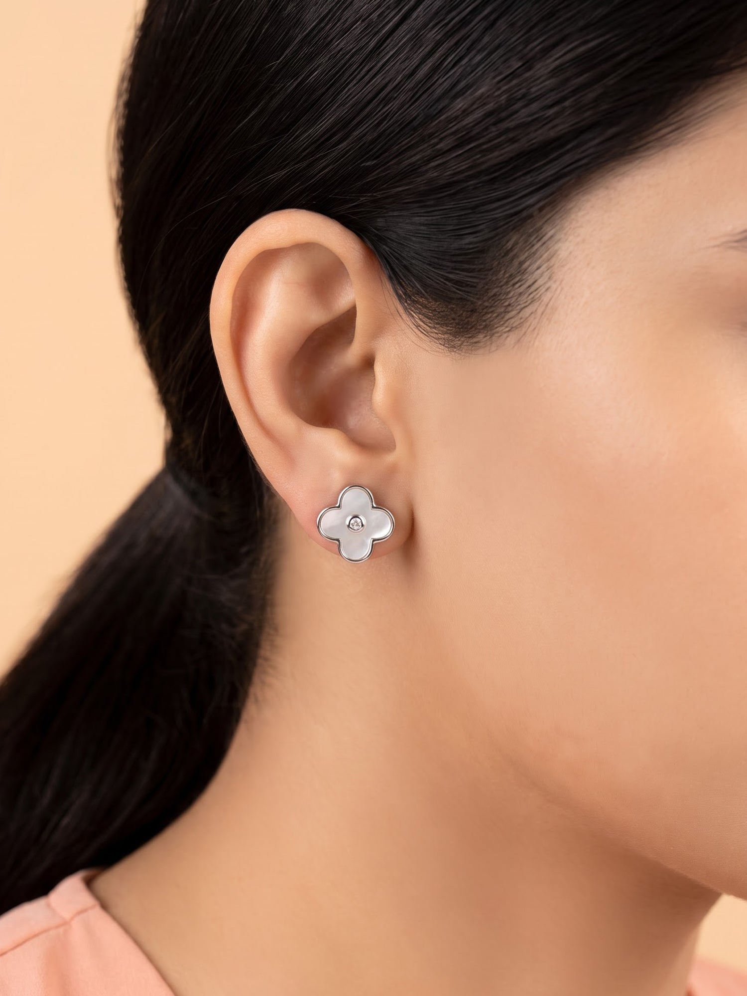 Celestial Clover Mother-of-Pearl & Cubic Zirconia Stud Earrings
