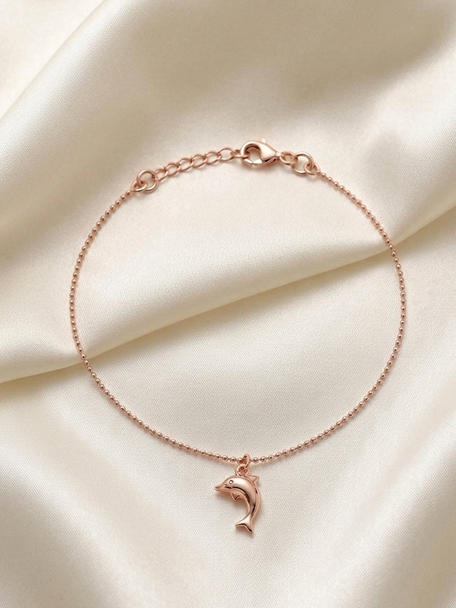 Roseate Aquatic Dolphin Charm Bead Anklet