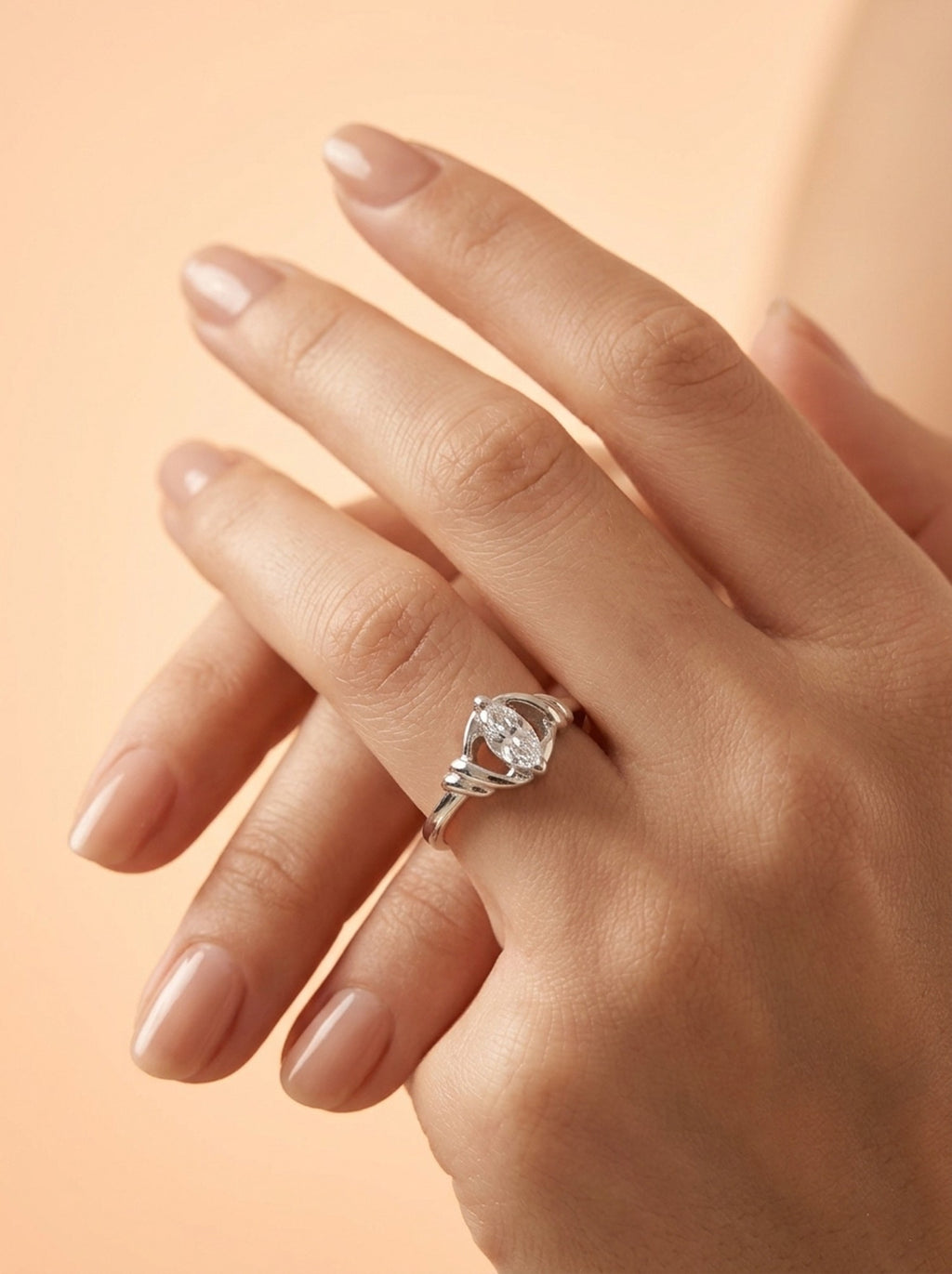 Silver Intricate Knot Marquise Solitaire Ring