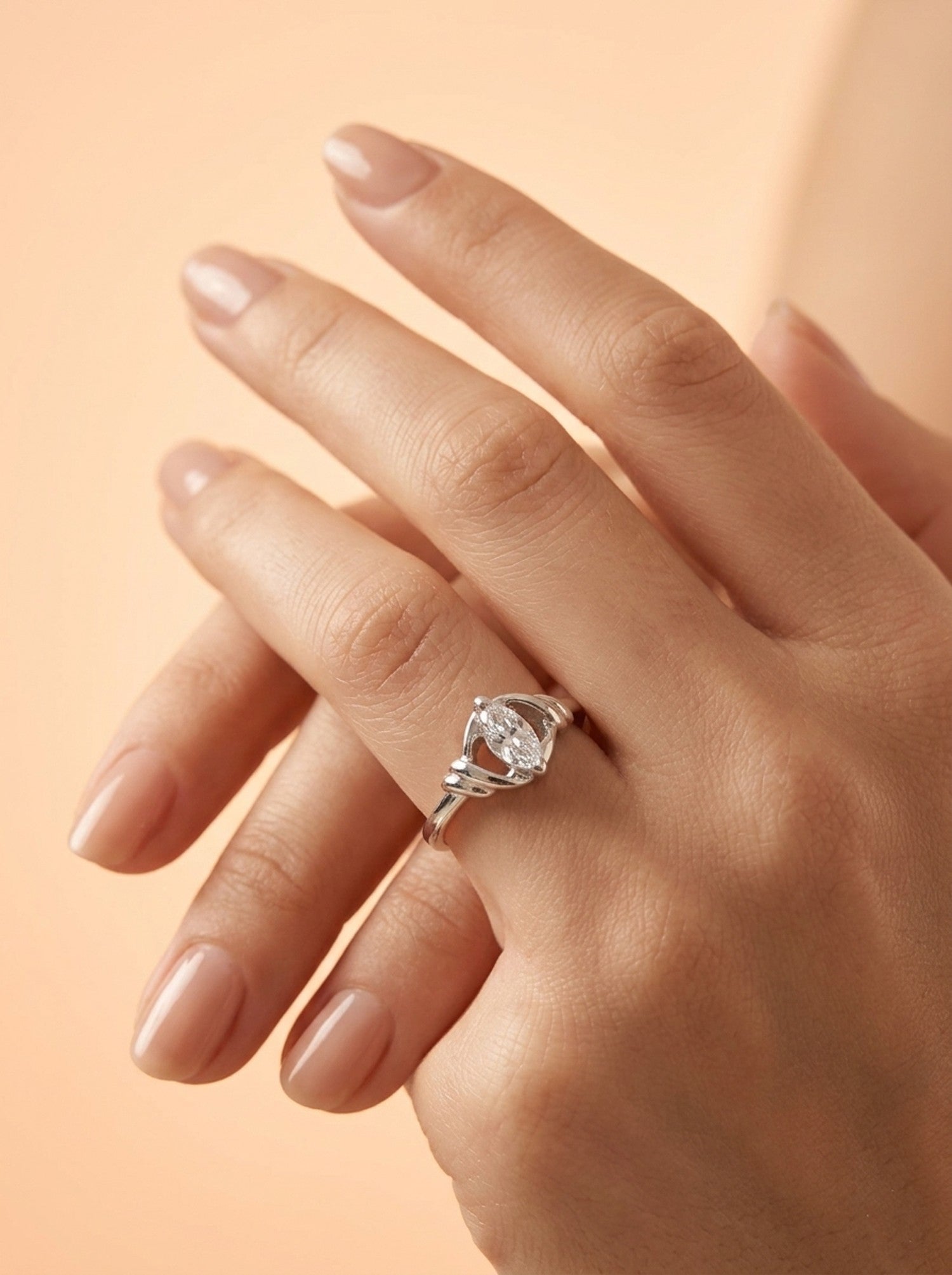 Silver Intricate Knot Marquise Solitaire Ring