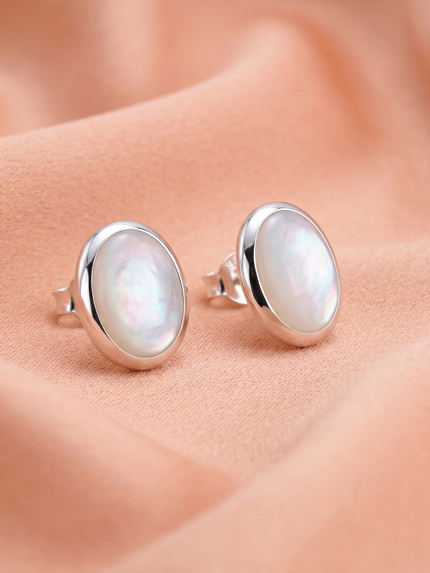 Oval Mother of Pearl Cabochon Stud Earrings