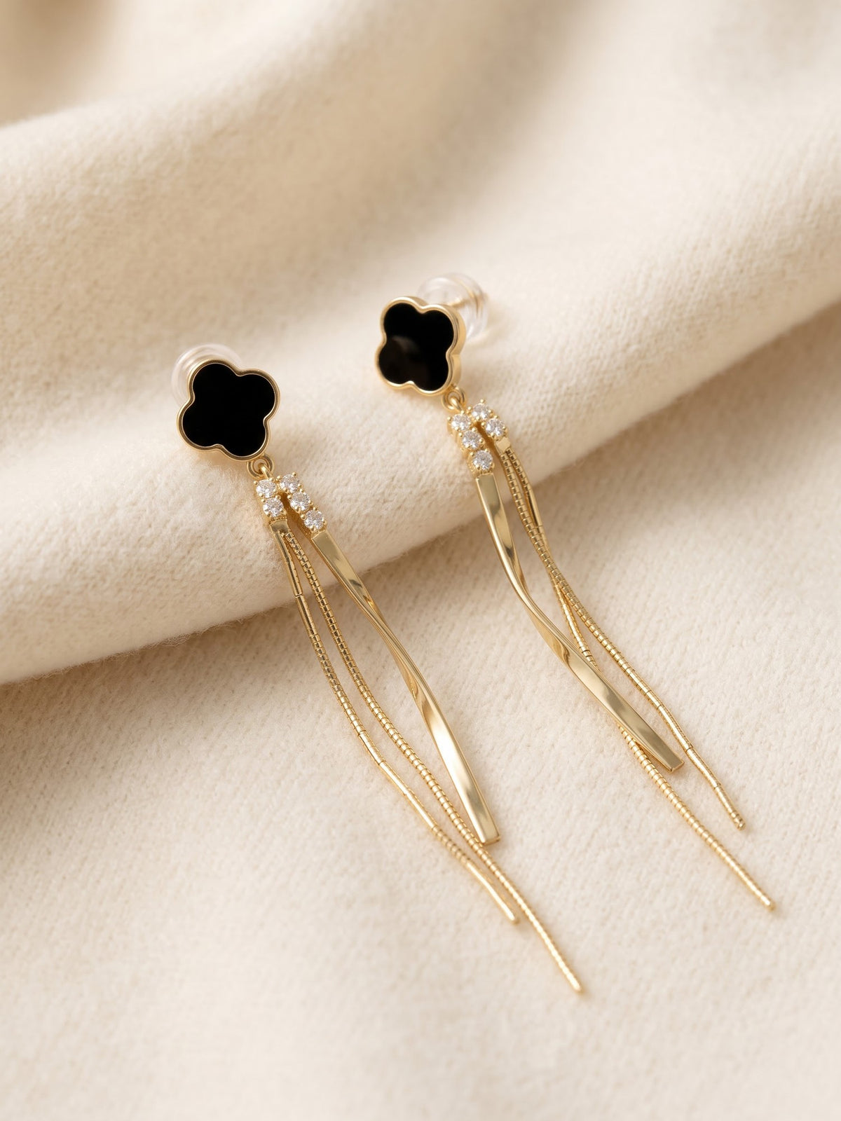 The Onyx Clover Cascading Tassel Drop Earrings