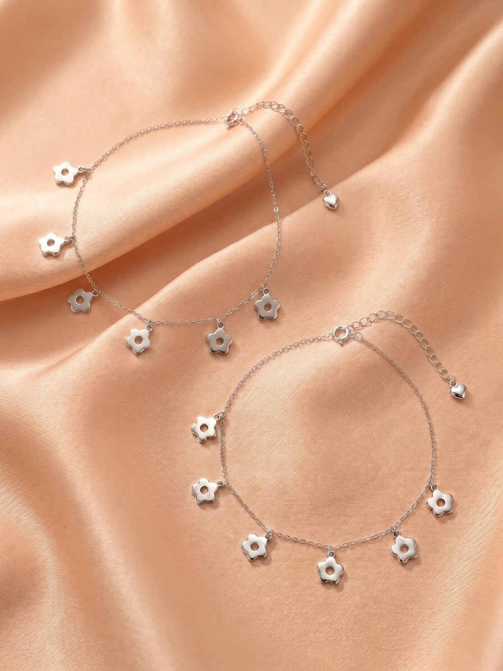 Daisy Flower Charm Anklet Set of 2