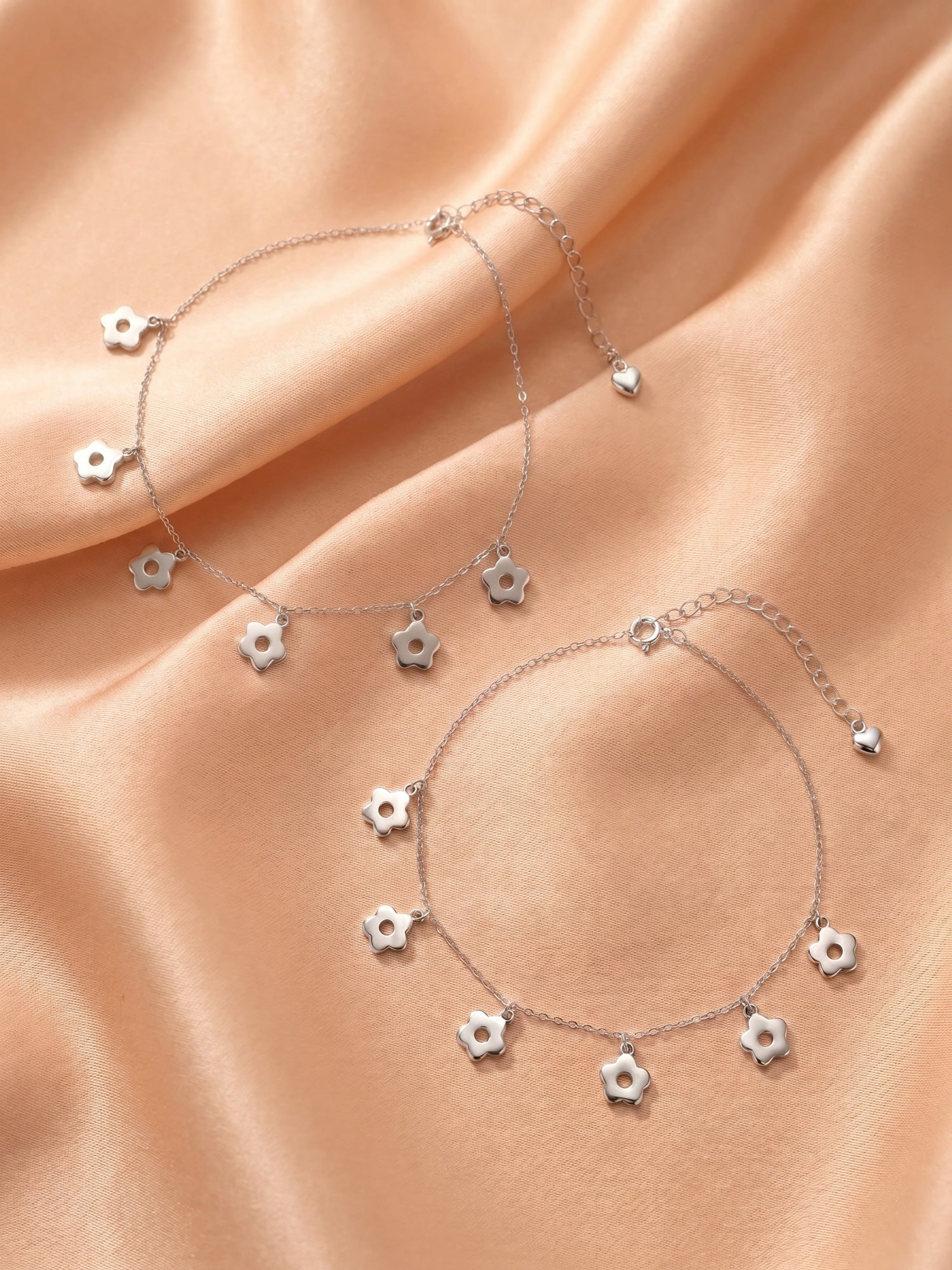 Daisy Flower Charm Anklet Set of 2