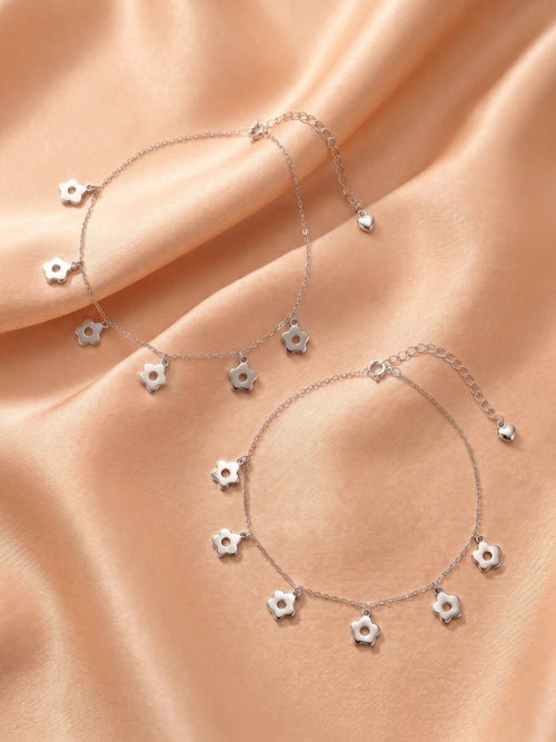 Daisy Flower Charm Anklet Set of 2