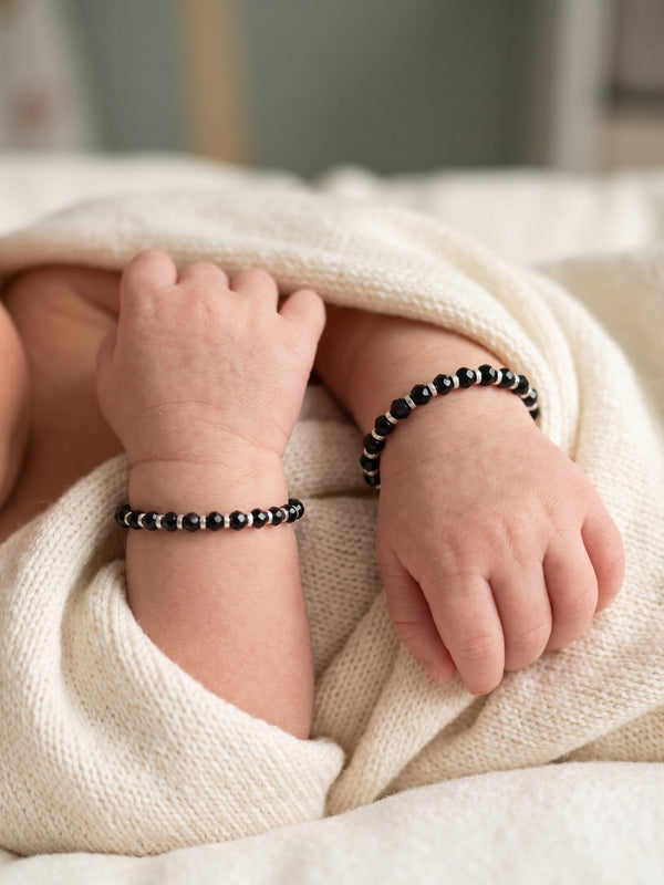Black Crystal & Hematite Baby Bracelet Set